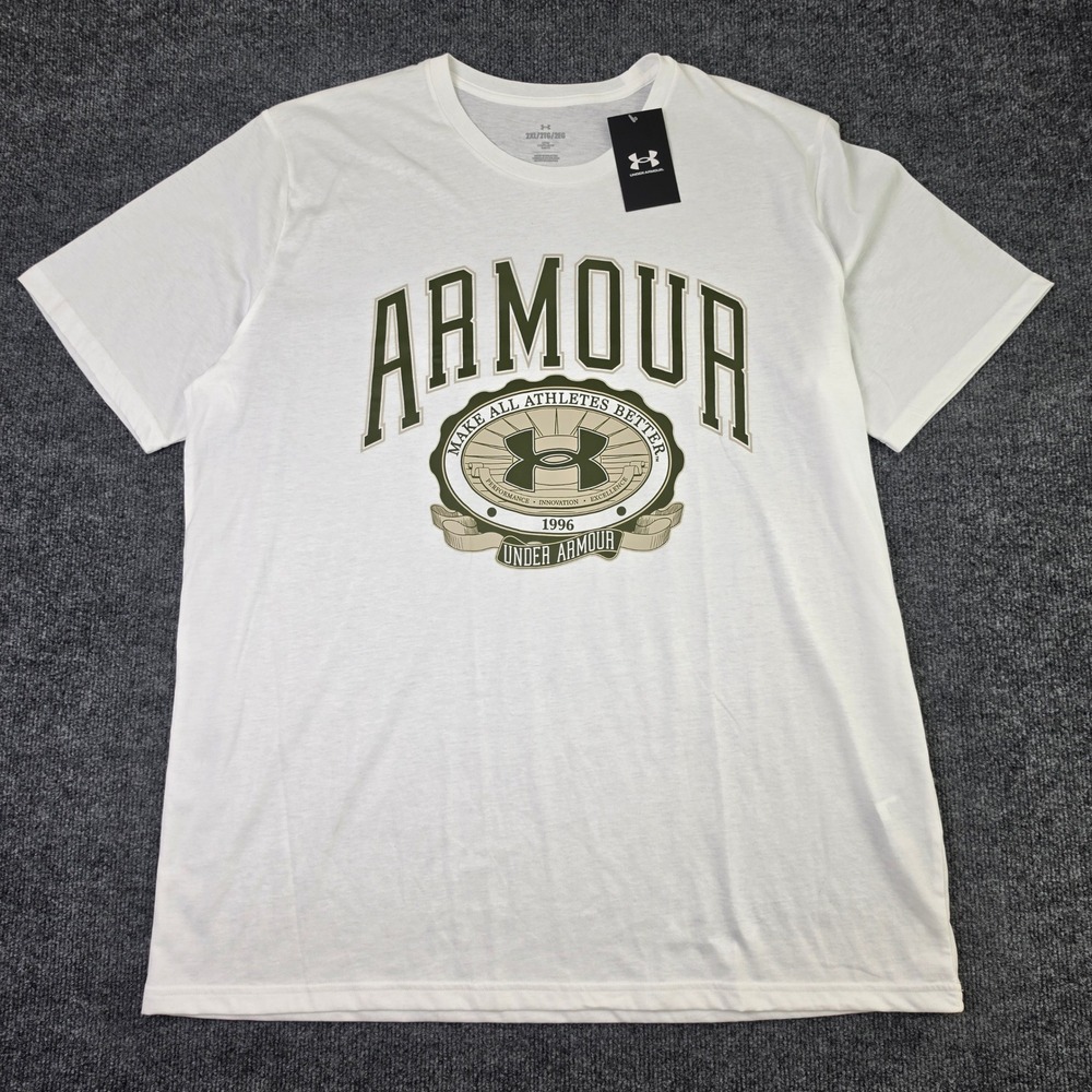 Under Armour Graphic T-Shirt Men's 2XL Collegiate Crest White Short Sleeve Loose